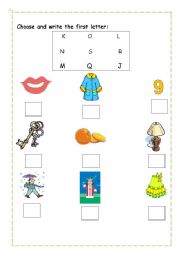 English Worksheet: Choose the first letter