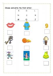 English worksheet: Choose the first letter