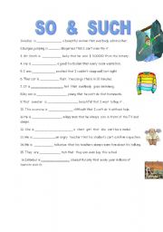 English Worksheet: SO & SUCH 