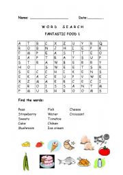 English Worksheet:  FANTASTIC FOOD WORDSEARCH