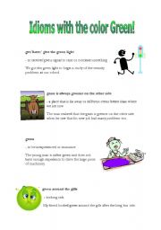 English Worksheet: Idioms with the color green