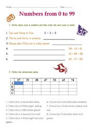 English Worksheet: Numbers from 0 to 99