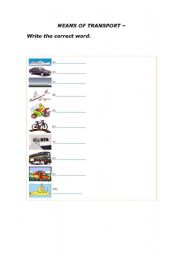 English worksheet: means of transport