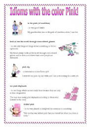 English Worksheet: Idioms with the word pink