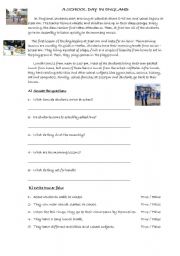 English Worksheet: A School Day in England