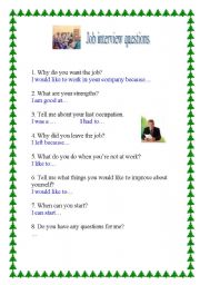 English Worksheet: Job interview questions 
