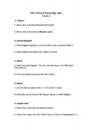 English Worksheet: General Knowledge quiz for ESL grade 3