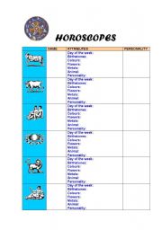 English Worksheet: HOROSCOPES 1/5