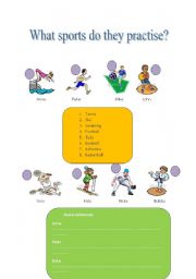 English worksheet: What sports do they practice?