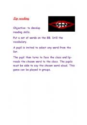 English worksheet: lip reading game