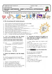 English Worksheet: TEST - PRESENT CONTINUOUS - BODY & PHYSICAL APPEARANCE