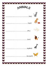 English worksheet: animals ;)