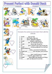 English Worksheet: Present Perfect with Donald Duck