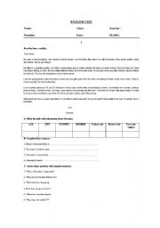 English worksheet: Test - Personal Information/Hobbies/Likes and Dislikes