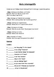 English worksheet: question words