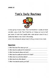 English Worksheet: Toms daily routine