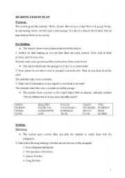 English Worksheet: reading lesson plan