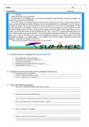 English Worksheet: Test about Summer holidays