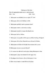 English Worksheet: Shakespeare True/False Quiz