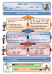 English Worksheet: PRESENT SIMPLE -  AFFIRMATIVE (TWO PAGES)