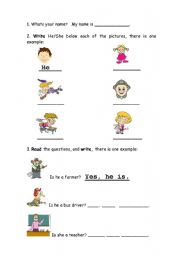 English Worksheet: Elementary jobs, he/she worksheet