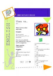 English Worksheet: Common Mistakes 1 Then vs than