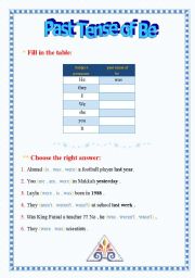 English worksheet: past tense of be