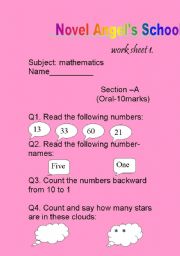 English worksheet: Maths worksheet