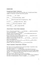 English Worksheet: present perfect simple and continuous