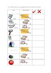 English worksheet: units of measure 