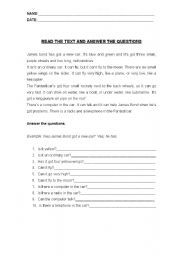 English worksheet: Reading Comprehension