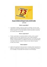 English Worksheet: Superstitions, Supernatural and Ghosts