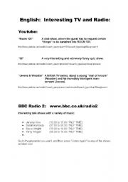English Worksheet: British TV and Radio (recommendations & weblinks)