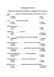 English worksheet: vocabulary quiz