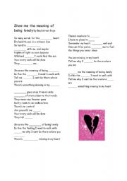 English worksheet: Show me the meaning of being lonely