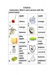 English Worksheet: Fruits