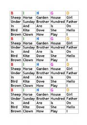 English worksheet: Word Bingo