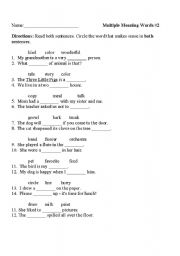 English Worksheet: Multiple Meanng Words