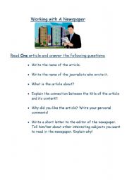 English worksheet: Working with a Newspaper