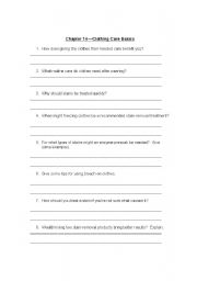 English worksheet: Clothing Care Basics