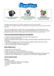 English Worksheet: Games