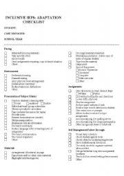 English Worksheet: Accommodations Checklist