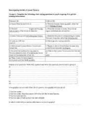 English Worksheet: Worksheet for a group work on Queen Victoria, her life using the simple past