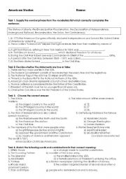 English worksheet: American Studies Test