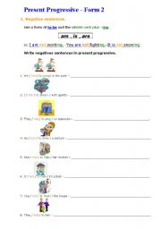 English worksheet: Present Progressive - Form 2