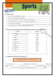 English Worksheet: Sports, aquipment and places to practise sports