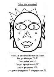 English Worksheet: Monster Color - verb have got, colors, parts of the face