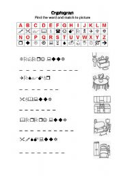 English Worksheet: cryptogram rooms in the house