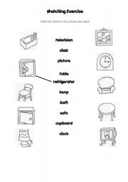 English Worksheet: Items in a room matching exercise