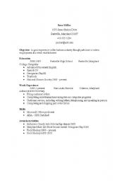 English Worksheet: Sample student resume